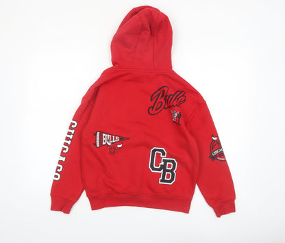 NBA Boys Red Chicago Bulls Pullover Hoodie 9-10 Years Cotton Blend