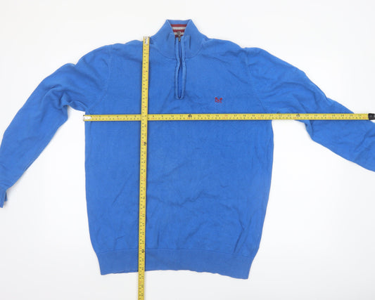 Crew Clothing Company Men's Blue Cotton 1/4 Zip Jumper Size L