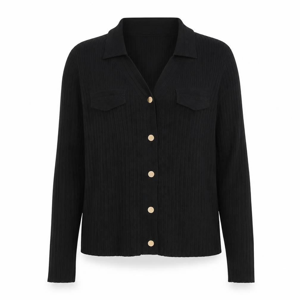 Cyrus Women's Black Collared Button Front Long Sleeve Knit Cardigan M