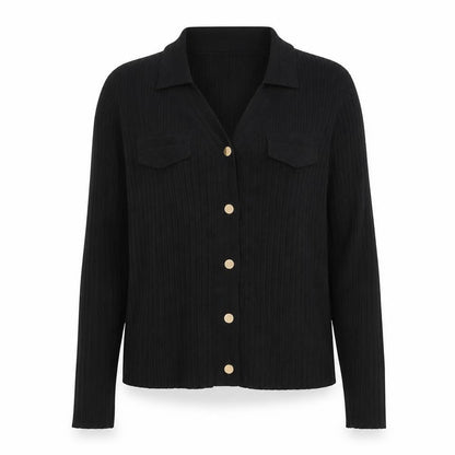 Cyrus Women's Black Collared Button Front Long Sleeve Knit Cardigan M
