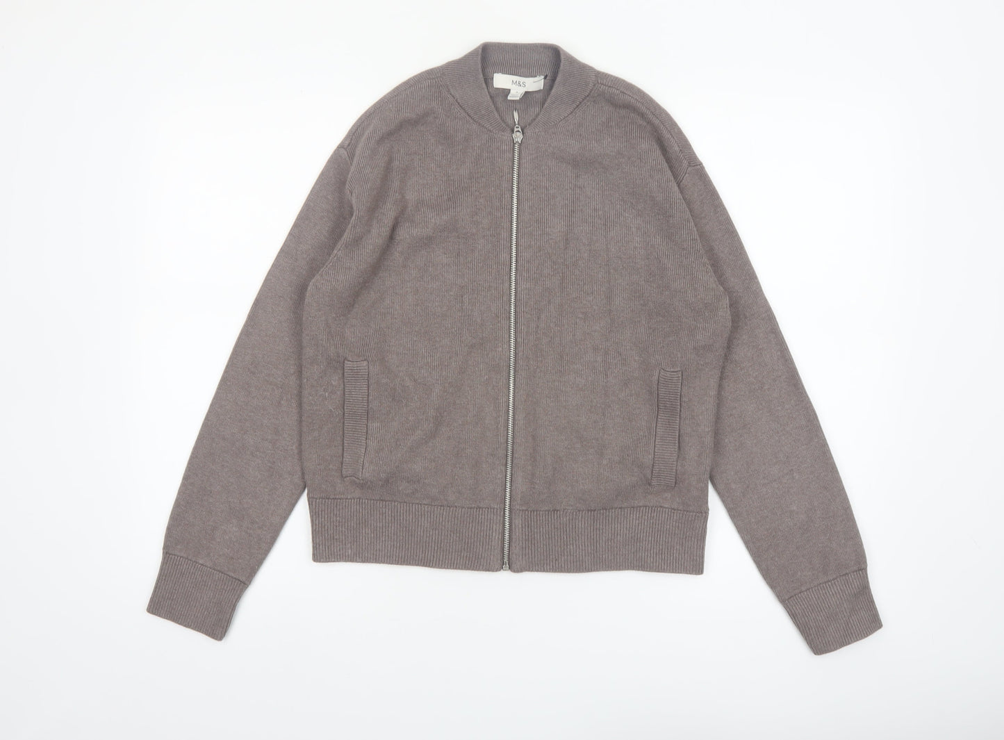 Marks and Spencer Women Brown Full Zip Knit Jumper Size S