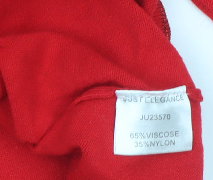 Just Elegance Women's Red M Stud Shoulder Long Sleeve Jumper