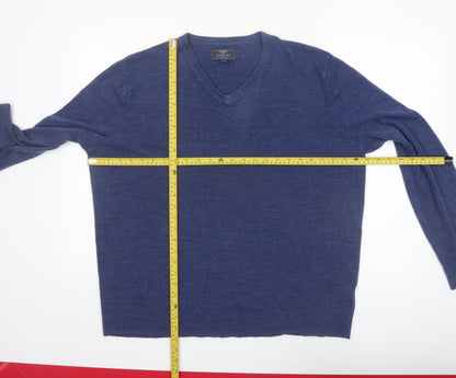 Atlantic Bay Men's Blue V-Neck Acrylic Pullover Jumper XL
