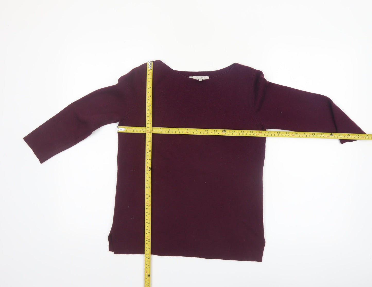 Hobbs Women Purple Wool Blend 3/4 Sleeve Boat Neck Jumper Size S