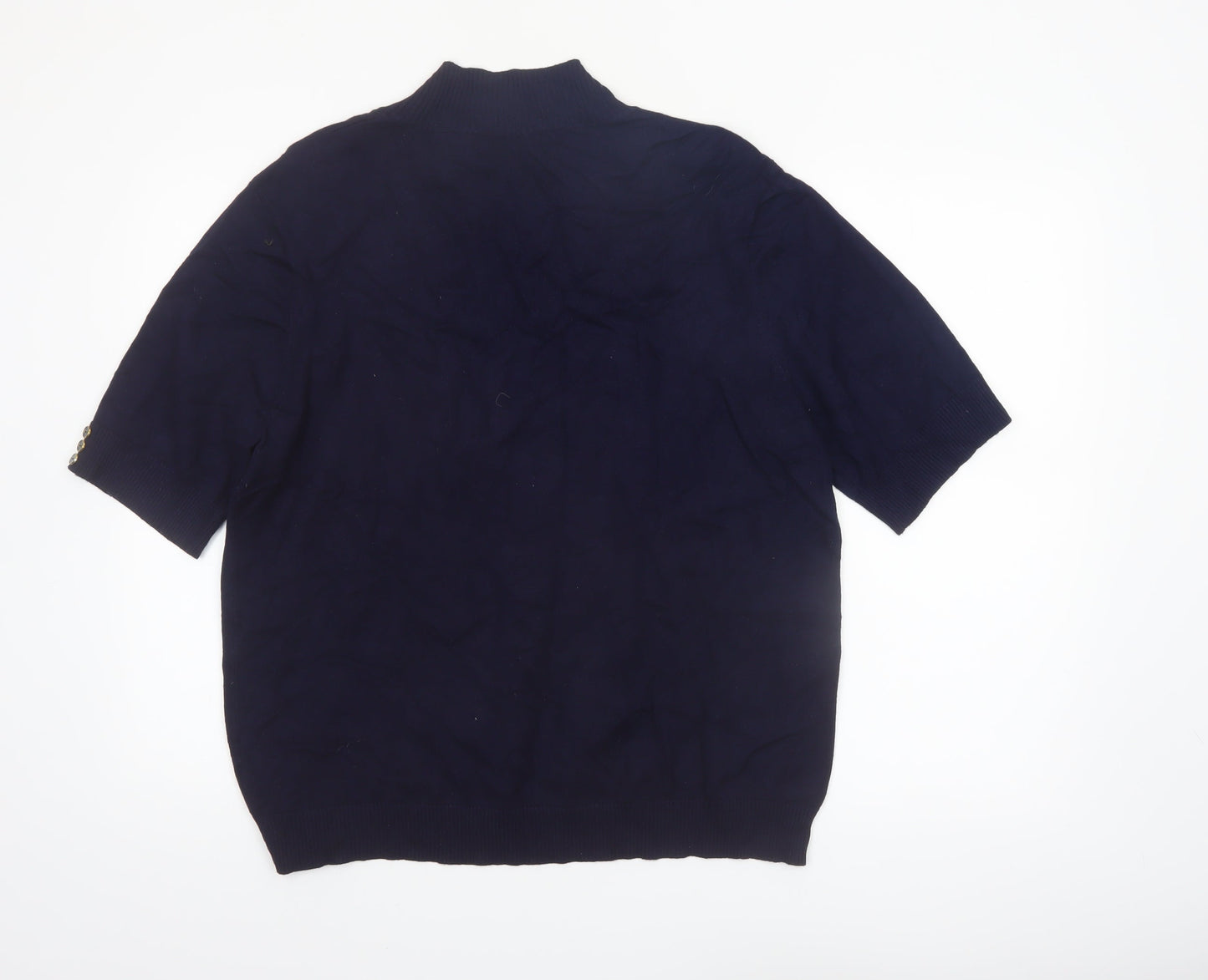 M&Co Women's Blue Short Sleeve High Neck Pullover Jumper Size 22