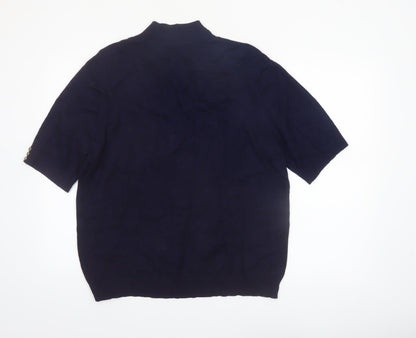 M&Co Women's Blue Short Sleeve High Neck Pullover Jumper Size 22