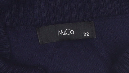 M&Co Women's Blue Short Sleeve High Neck Pullover Jumper Size 22