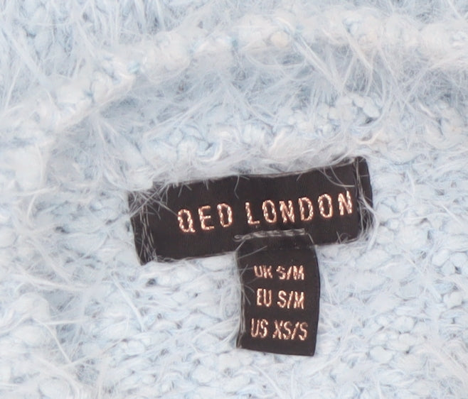 QED London Women's Blue Mock Neck Fluffy Knit Jumper S