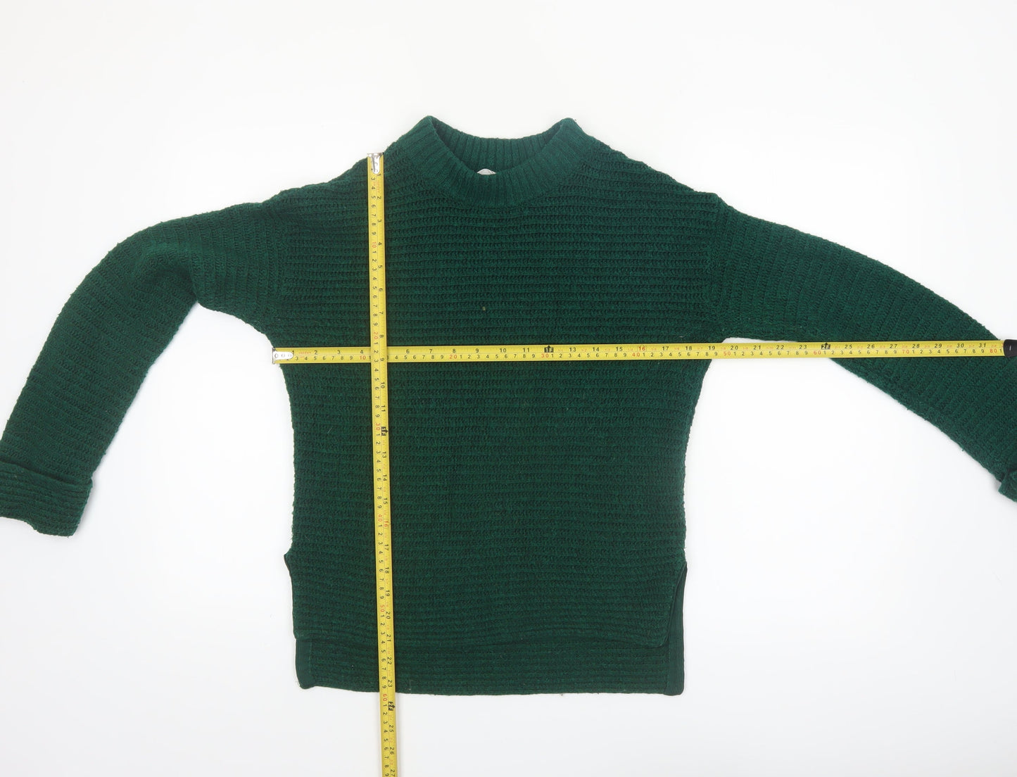 John Lewis Anyday Women Green Chunky Knit Crew Neck Pullover Jumper XS