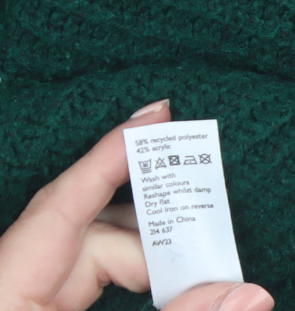 John Lewis Anyday Women Green Chunky Knit Crew Neck Pullover Jumper XS