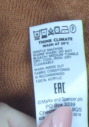 Marks and Spencer Women Brown Roll Neck Acrylic Jumper Size 16