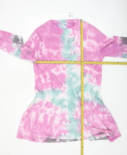 Next Girls Multicoloured Tie Dye Cotton Long Sleeve T-Shirt Dress 15 Years