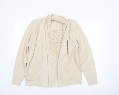 Mia Moda Women’s Beige Knit Acrylic Cardigan M Long Sleeve Open Front
