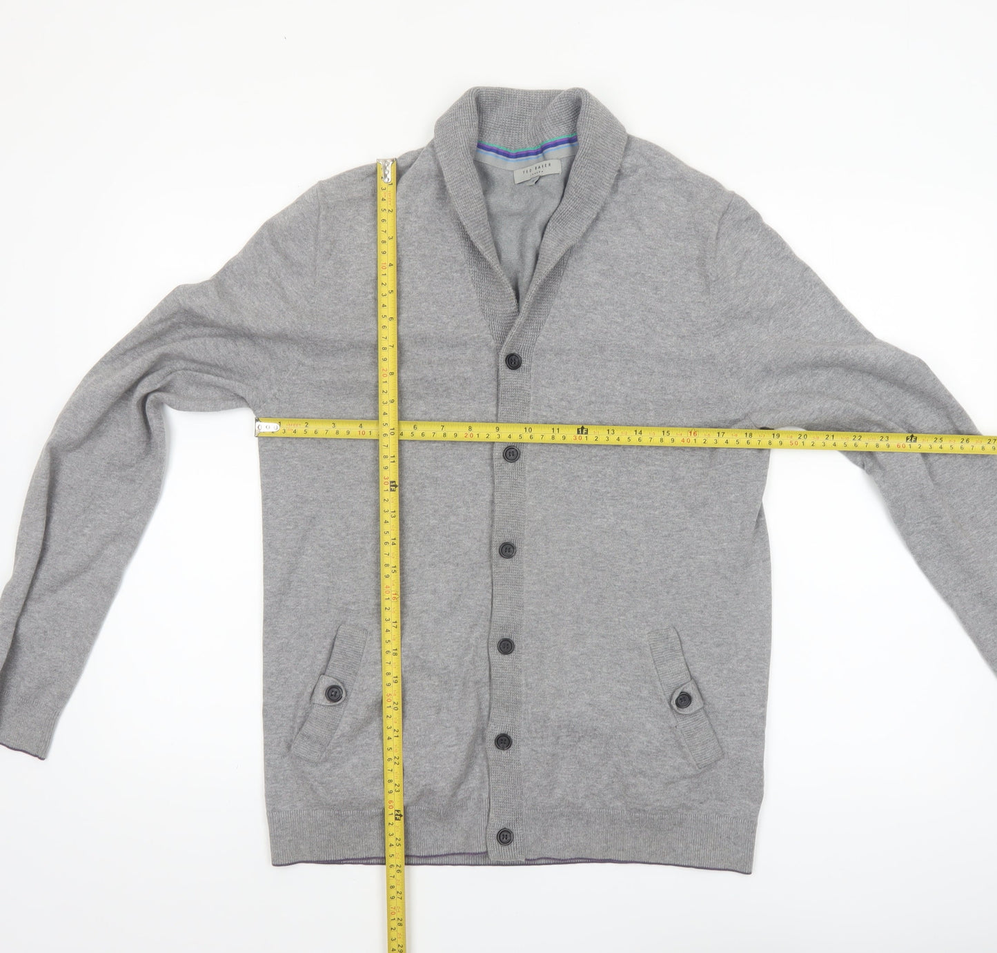 Ted Baker Men's Grey Cotton Blend Shawl Collar Cardigan Size M