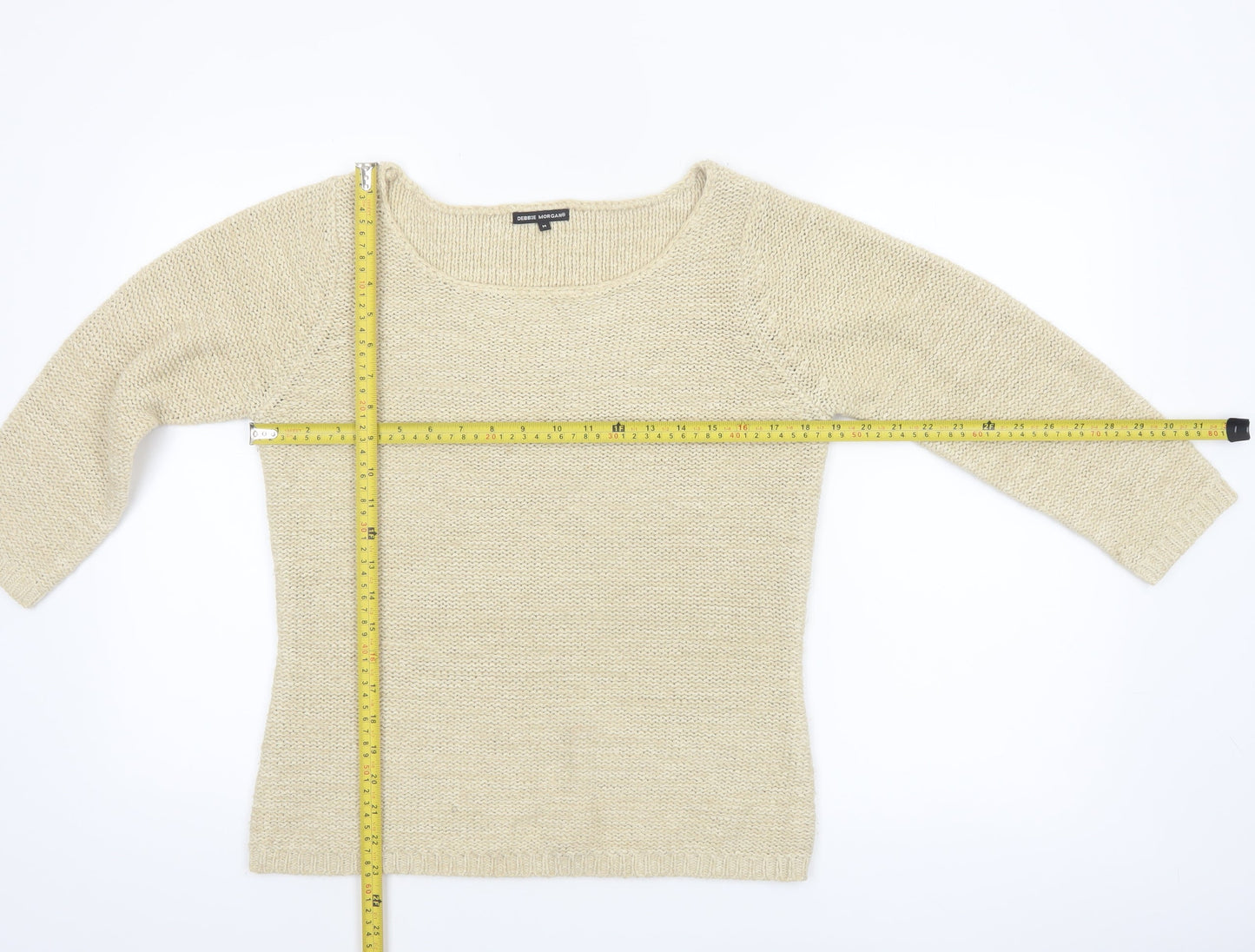 Debbie Morgan Womens Beige Knit Jumper Size M Boat Neck 3/4 Sleeve