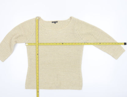 Debbie Morgan Womens Beige Knit Jumper Size M Boat Neck 3/4 Sleeve