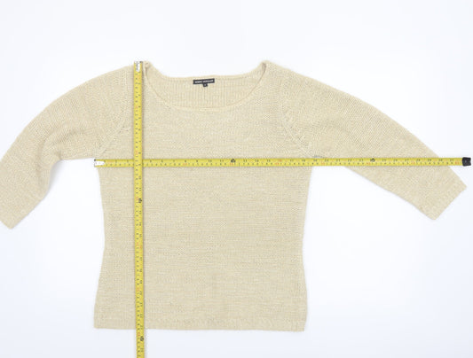 Debbie Morgan Womens Beige Knit Jumper Size M Boat Neck 3/4 Sleeve