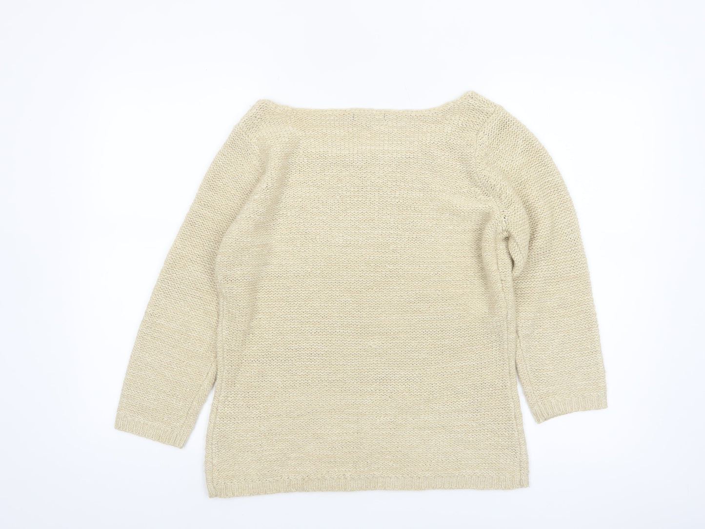 Debbie Morgan Womens Beige Knit Jumper Size M Boat Neck 3/4 Sleeve