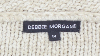 Debbie Morgan Womens Beige Knit Jumper Size M Boat Neck 3/4 Sleeve