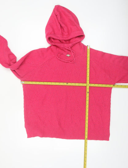Next Women Pink Hooded Knitted Jumper Size L Viscose Blend
