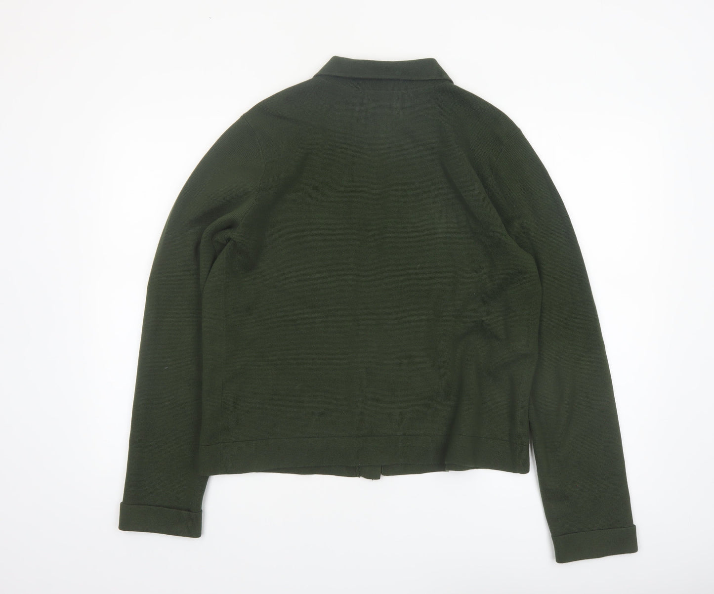 Lands' End Women's Green Cotton Collared Cardigan Size 12