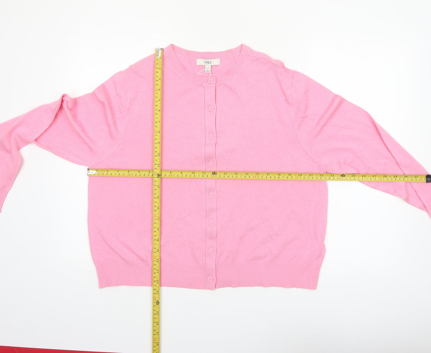 Marks and Spencer Women’s Pink Cardigan Size 18 Crew Neck Knit