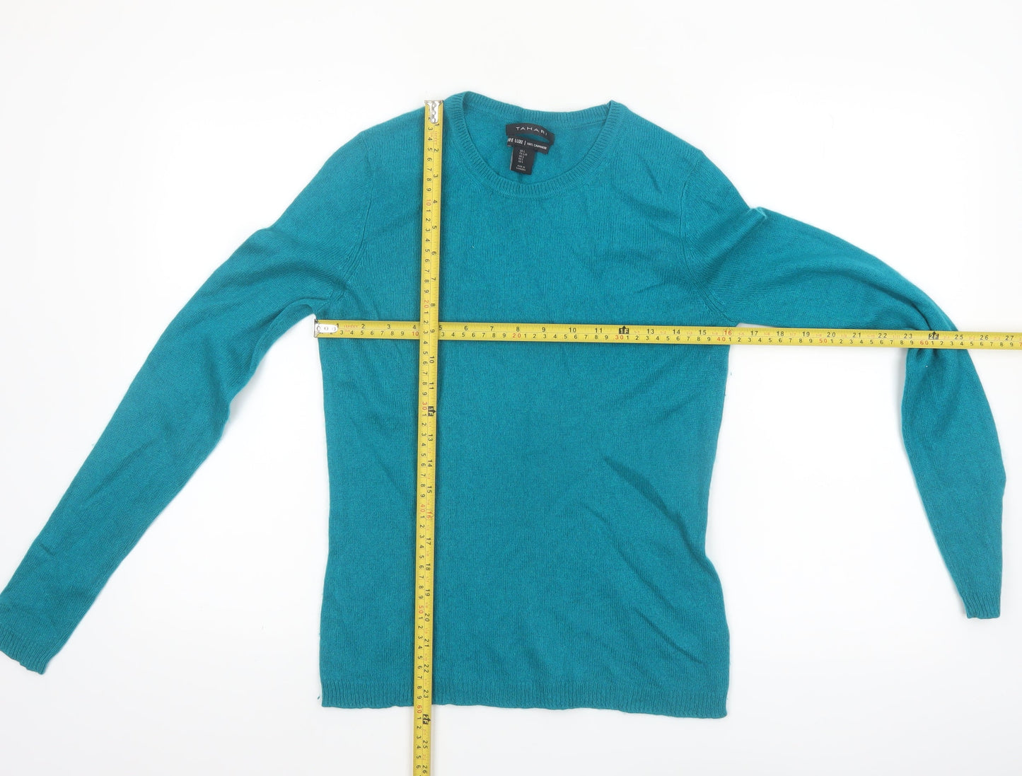 Tahari Women's Blue 100% Cashmere Crew Neck Jumper Size L