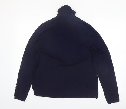 M&Co Women Navy Roll Neck Long Sleeve Jumper Size 16 Viscose Blend