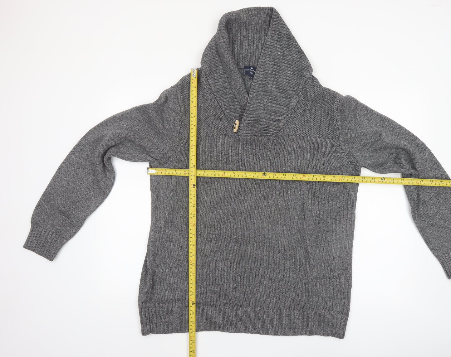 Marks and Spencer Blue Harbour Mens Grey XL Shawl Neck Jumper