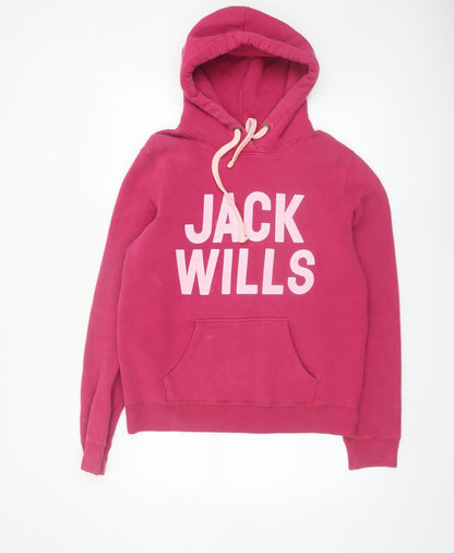 Jack Wills Womens Pink Logo Hoodie UK 14 Cotton Blend Pullover