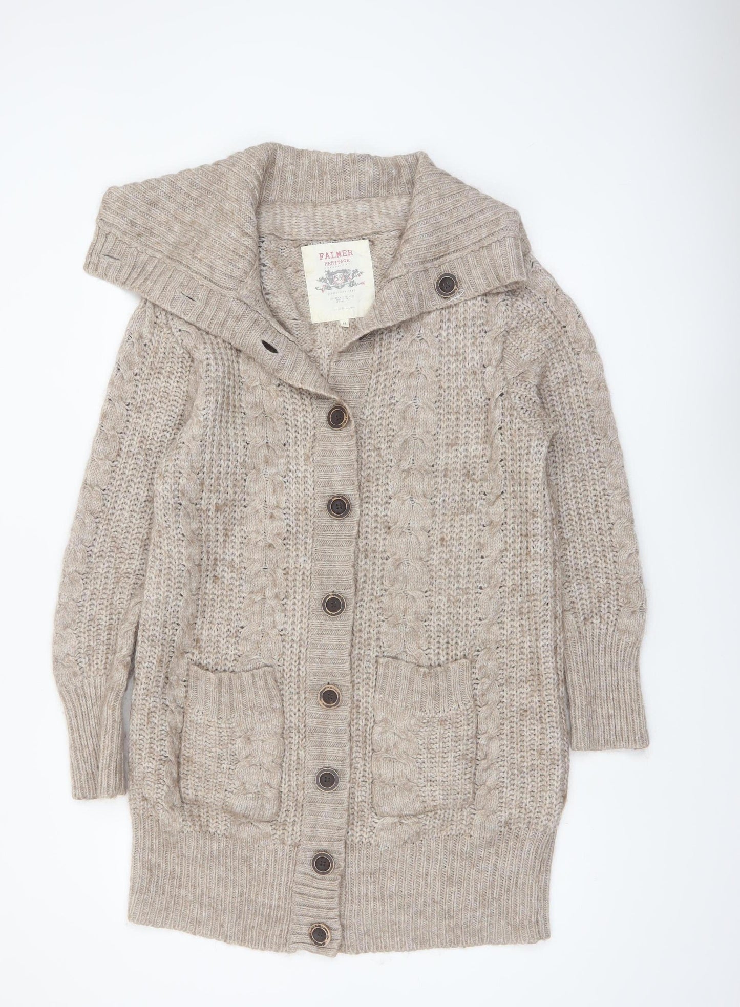 Falmer Heritage Womens Beige Size 14 Cable Knit Cardigan