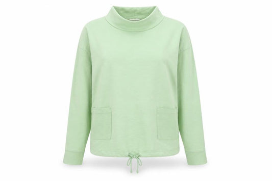 White Stuff Women’s Green Mock Neck Long Sleeve Cotton Top Size 10