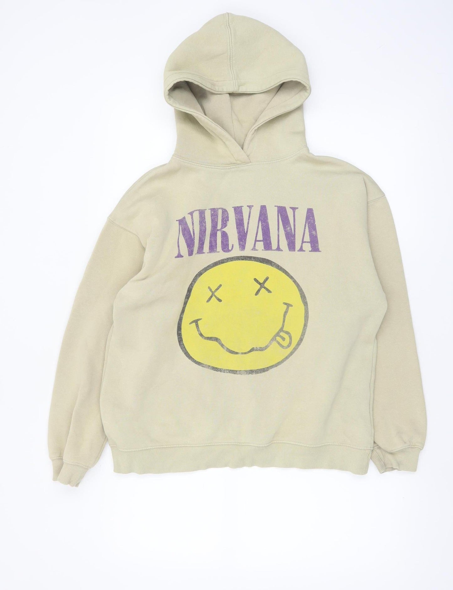 Zara Boys Beige Nirvana Pullover Hoodie 13-14 Years Cotton Blend Graphic