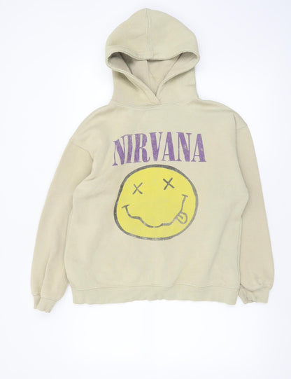 Zara Boys Beige Nirvana Pullover Hoodie 13-14 Years Cotton Blend Graphic