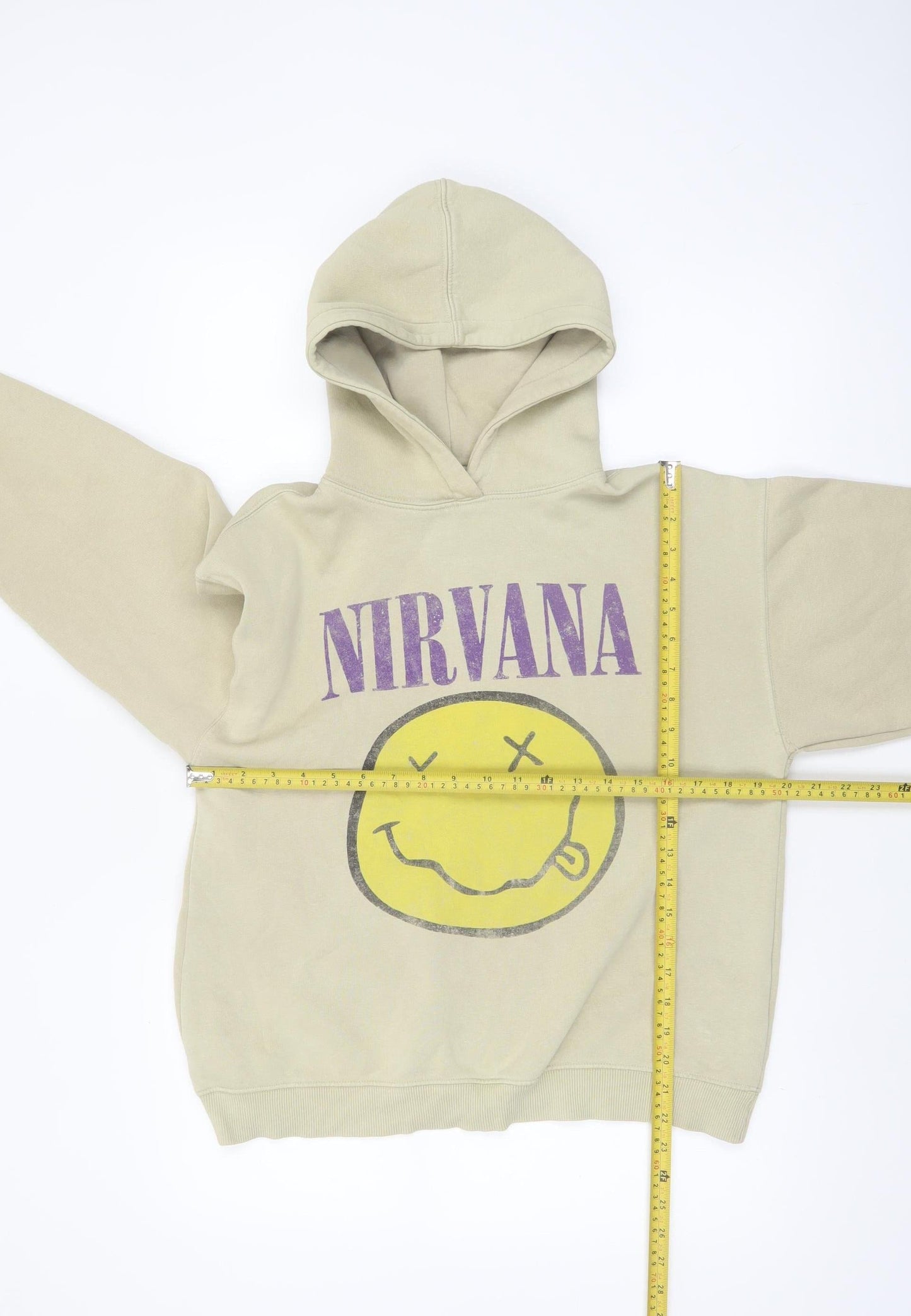 Zara Boys Beige Nirvana Pullover Hoodie 13-14 Years Cotton Blend Graphic