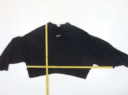 Nike Women's Black Cropped Pullover Sweatshirt Small Logo Crew Neck