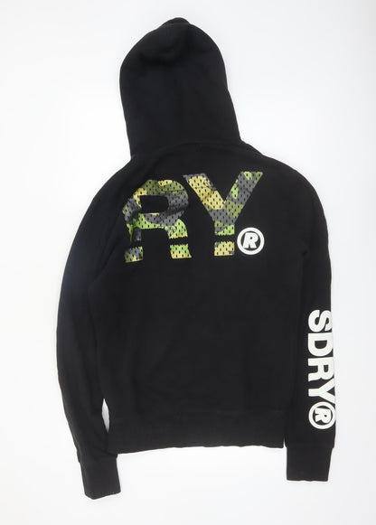 Superdry Men's Black Pullover Hoodie S Logo Print Long Sleeve