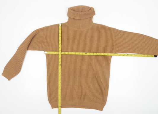 MISSPAP Womens Beige Roll Neck Chunky Knit Jumper Size M