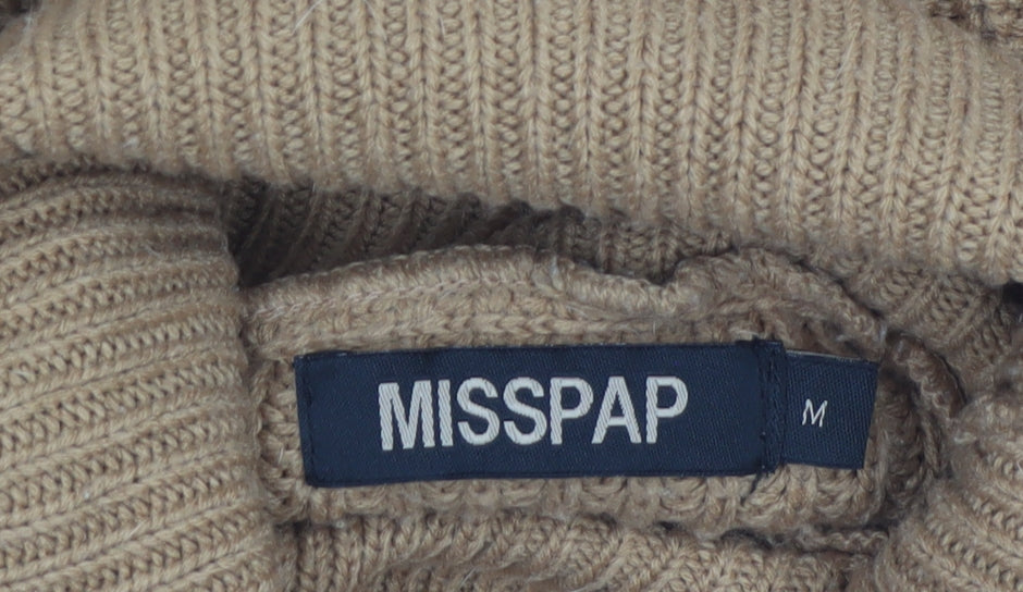 MISSPAP Womens Beige Roll Neck Chunky Knit Jumper Size M