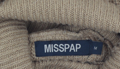 MISSPAP Womens Beige Roll Neck Chunky Knit Jumper Size M
