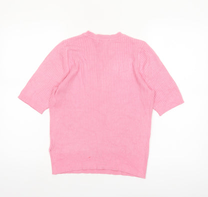 Marks and Spencer Women's Pink Short Sleeve Knit Jumper Size 12