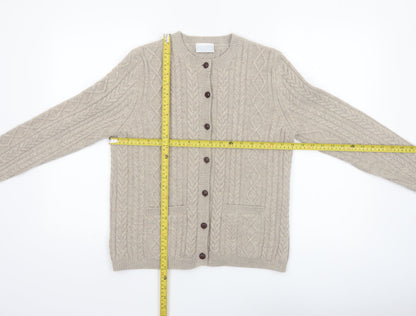 Cotswold Collections Women's Beige Lambswool Cable-Knit Cardigan M