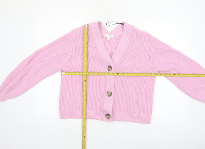 H&M Women’s Pink V-Neck Button Chunky Knit Cardigan Size 10