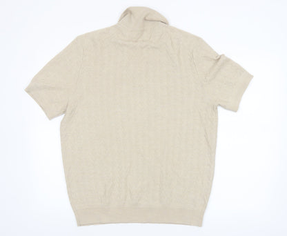 Jaeger Men’s Beige Merino Silk Short Sleeve Knit Polo - Size L