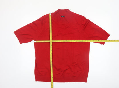 M&Co Womens Red Mock Neck Short Sleeve Pullover Jumper Size 20