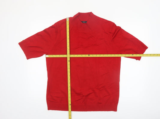 M&Co Womens Red Mock Neck Short Sleeve Pullover Jumper Size 20