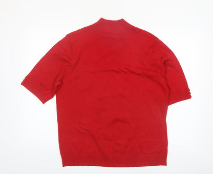 M&Co Womens Red Mock Neck Short Sleeve Pullover Jumper Size 20