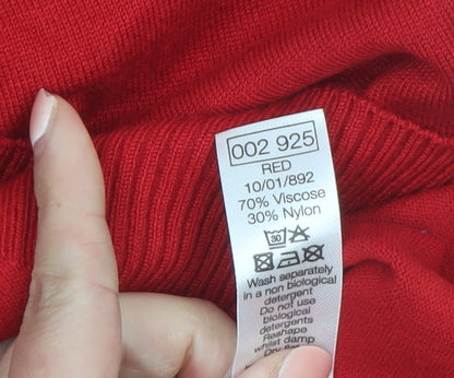 M&Co Womens Red Mock Neck Short Sleeve Pullover Jumper Size 20