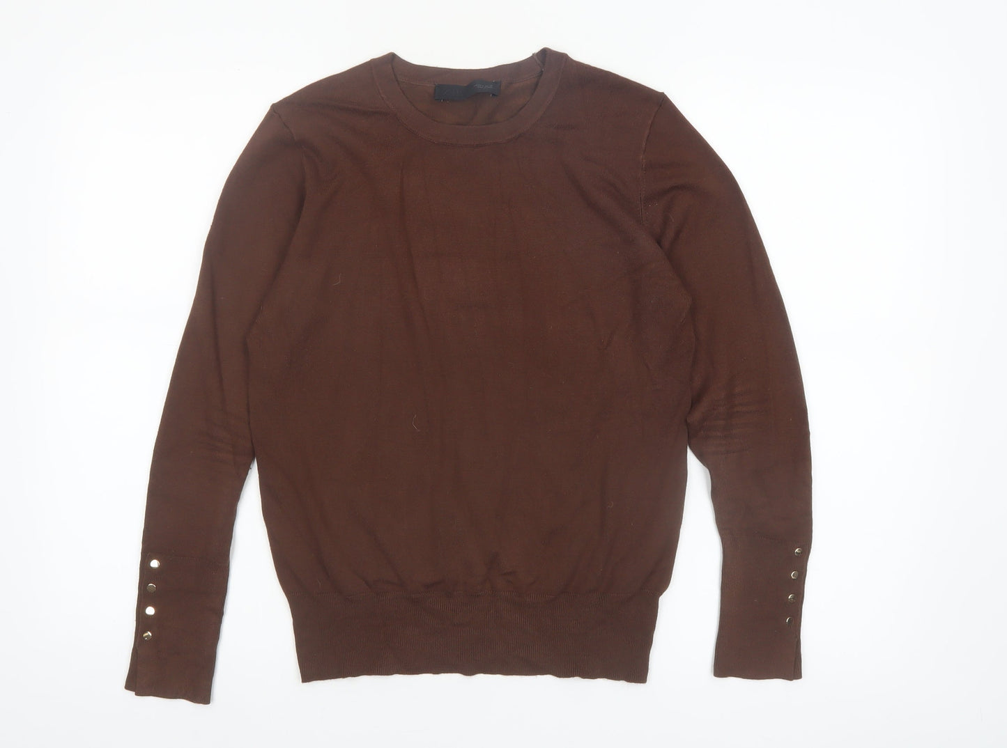 ZARA Women Brown Crew Neck Long Sleeve Pullover Jumper Size L