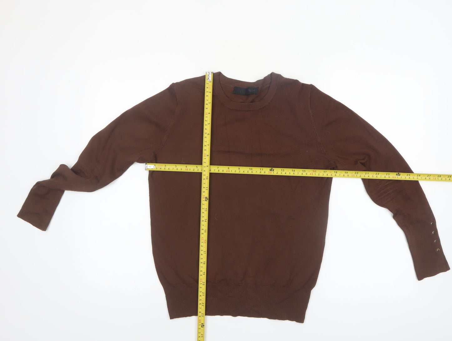 ZARA Women Brown Crew Neck Long Sleeve Pullover Jumper Size L